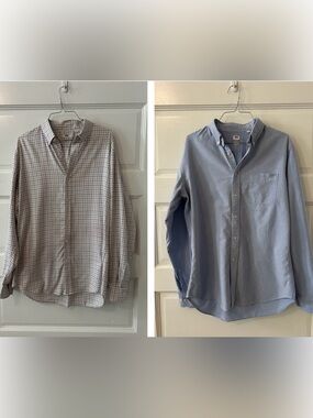 Uniqlo Men's Light Blue Button-Down & White Plaid Casual Shirts - Two-Pack